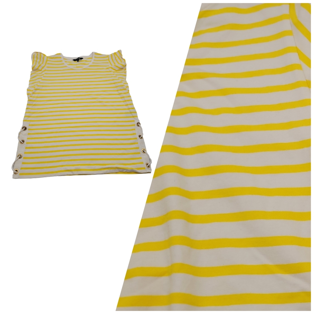 Lauren Ralph Lauren Striped Cotton‎ Flutter-Sleeve T-Shirt Womens Sz L